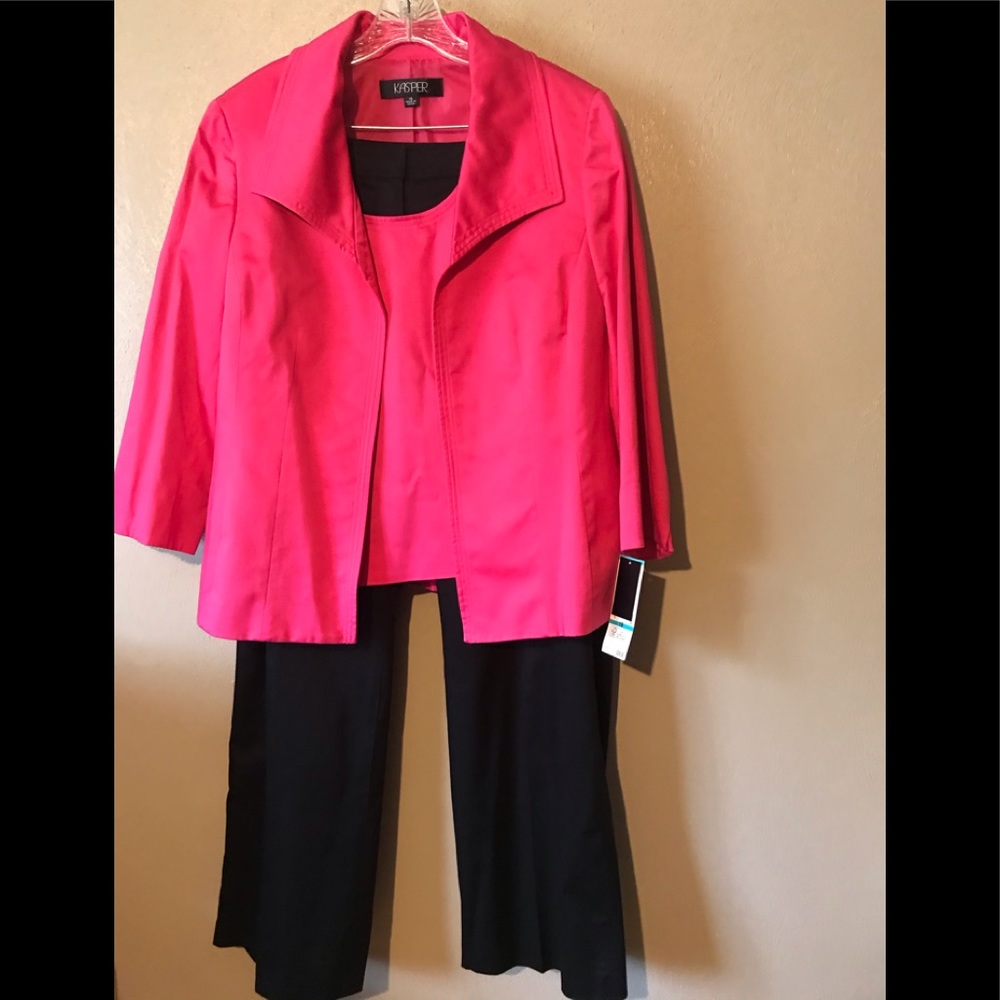 Kasper 3-pc black/pink Cotton pantsuit size 16